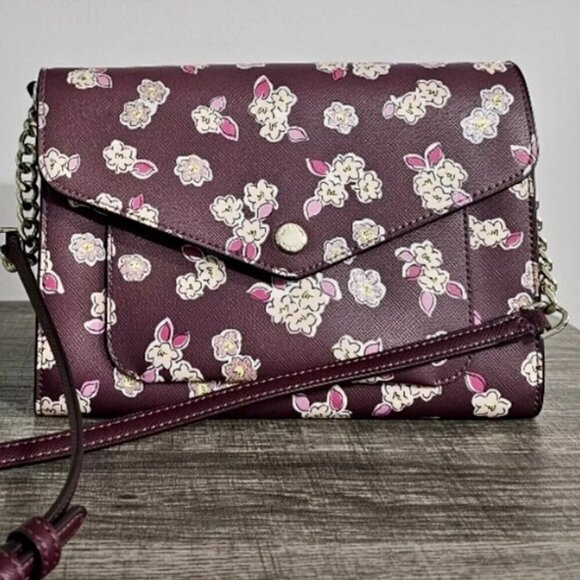 Kate Spade Flap Crossbody Deep Berry Frosted Floral NWT. - Picture 1 of 6